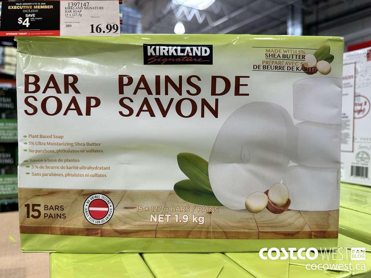 1397147 KIRKLAND SIGNATURE BAR SOAP 15 CT 4.5 OZ ($4.00 INSTANT SAVINGS EXPIRES ON 2025-01-19) $12.99