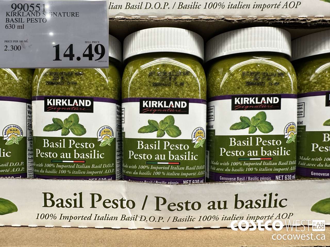 990551 KIRKLAND SIGNATURE BASIL PESTO 630ML $14.49