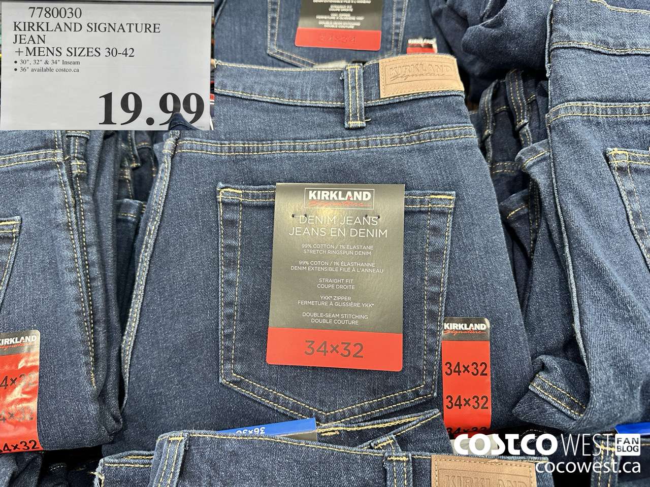 7780030 KIRKLAND SIGNATURE BLUE JEANS MENS SIZES 30-42 $19.99