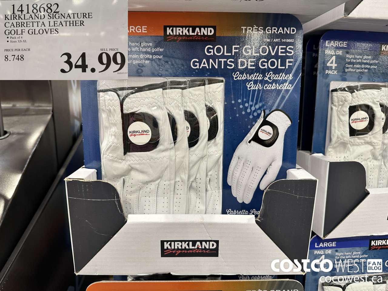 1418682 KIRKLAND SIGNATURE CABRETTA LEATHER GOLF GLOVES $34.99