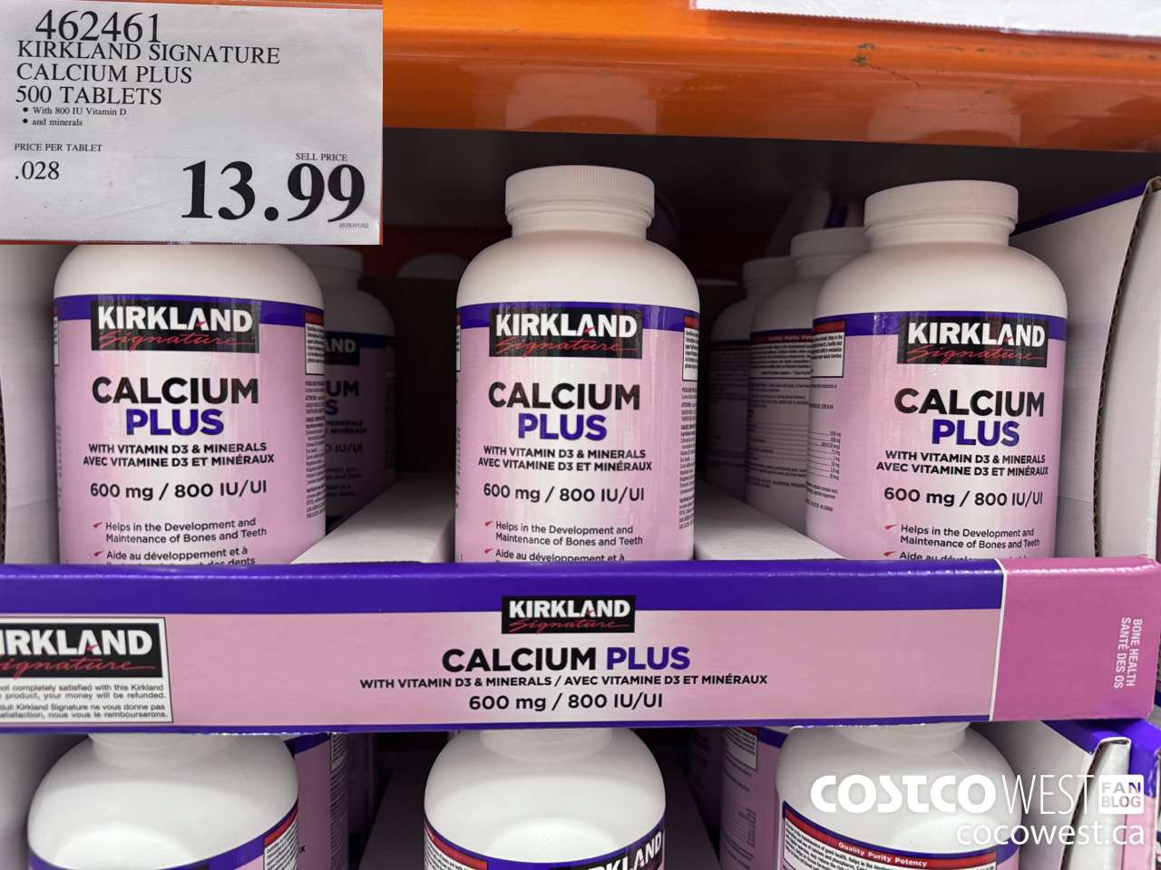 462461 KIRKLAND SIGNATURE CALCIUM PLUS 500 TABLETS $13.99