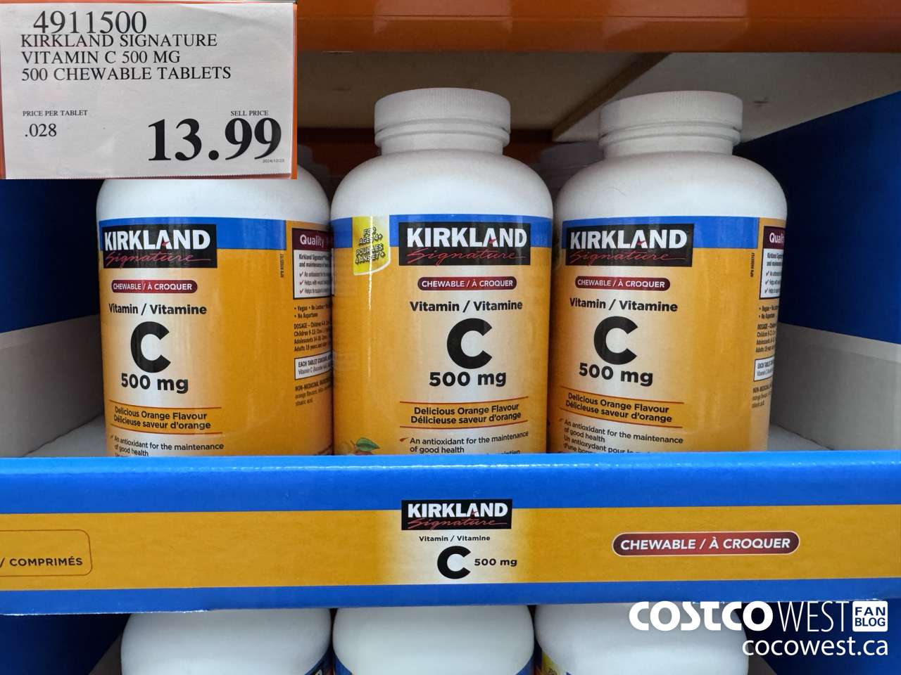4911500 KIRKLAND SIGNATURE CHEWABLE VITAMIN C 500 MG 500s $13.99
