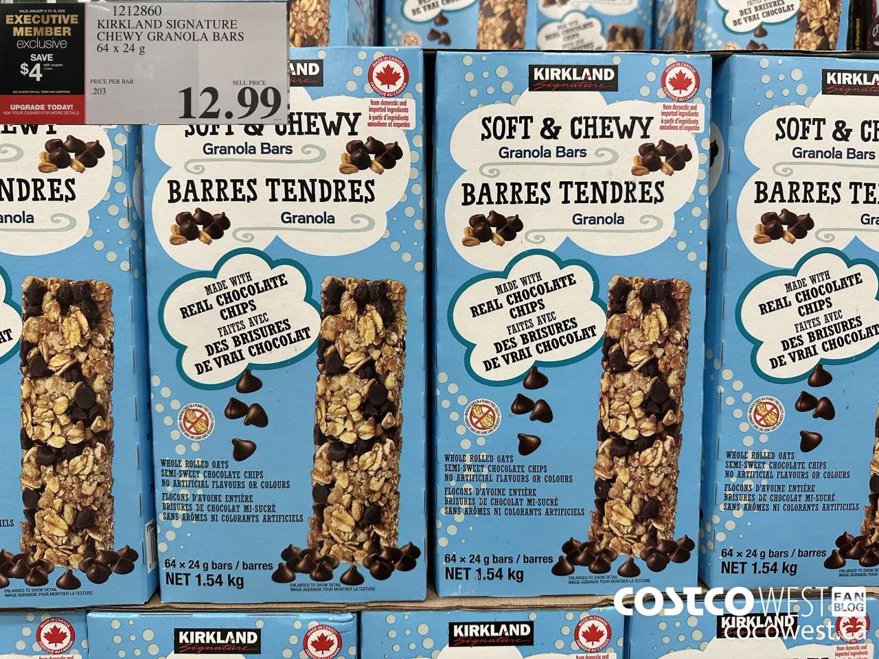 1212860 KIRKLAND SIGNATURE CHEWY GRANOLA BARS 64 X 24 G ($4.00 INSTANT SAVINGS EXPIRES ON 2025-01-19) $8.99