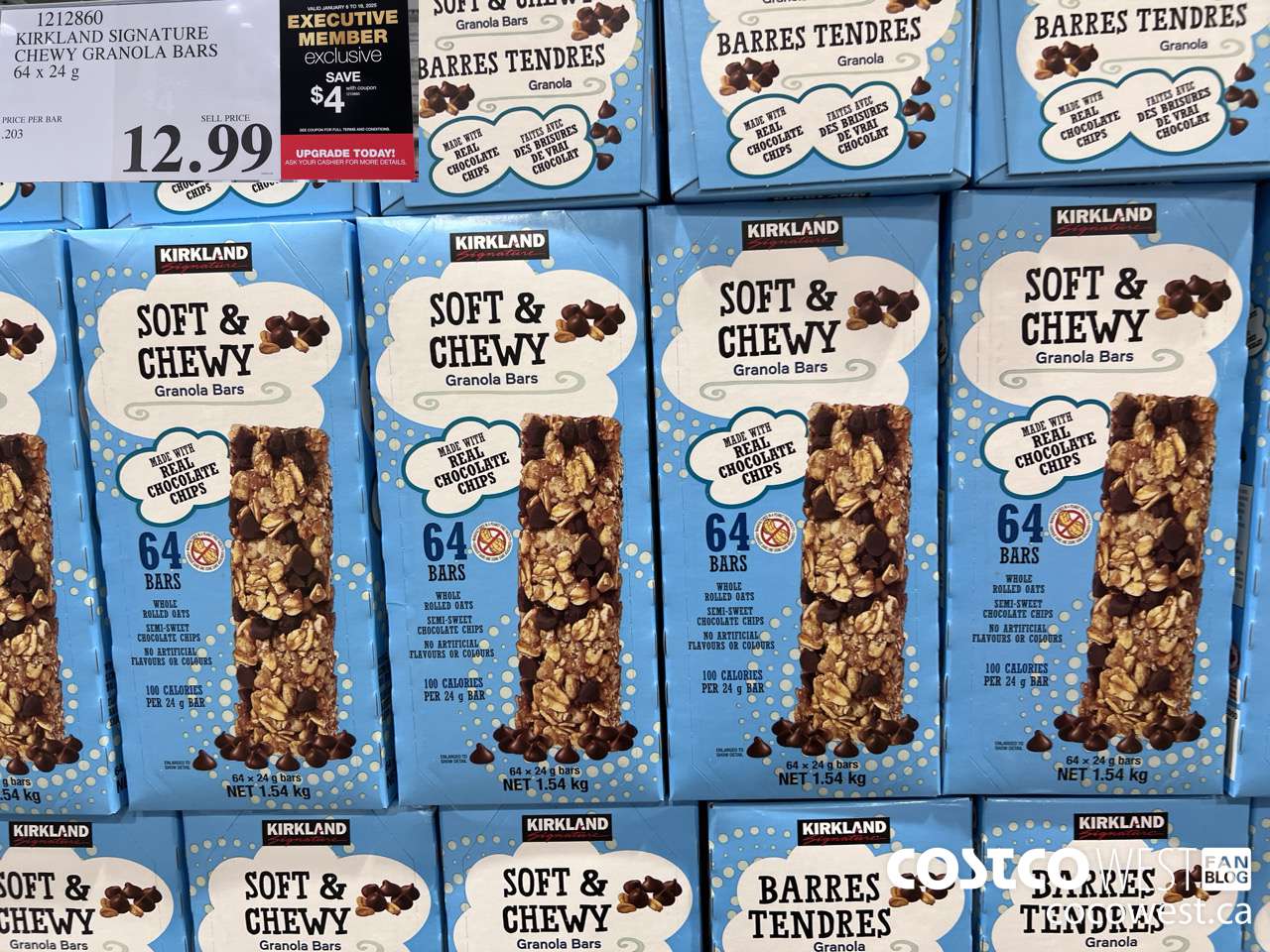 1212860 KIRKLAND SIGNATURE CHEWY GRANOLA BARS 64 X 24 G ($4.00 INSTANT SAVINGS EXPIRES ON 2025-01-19) $8.99