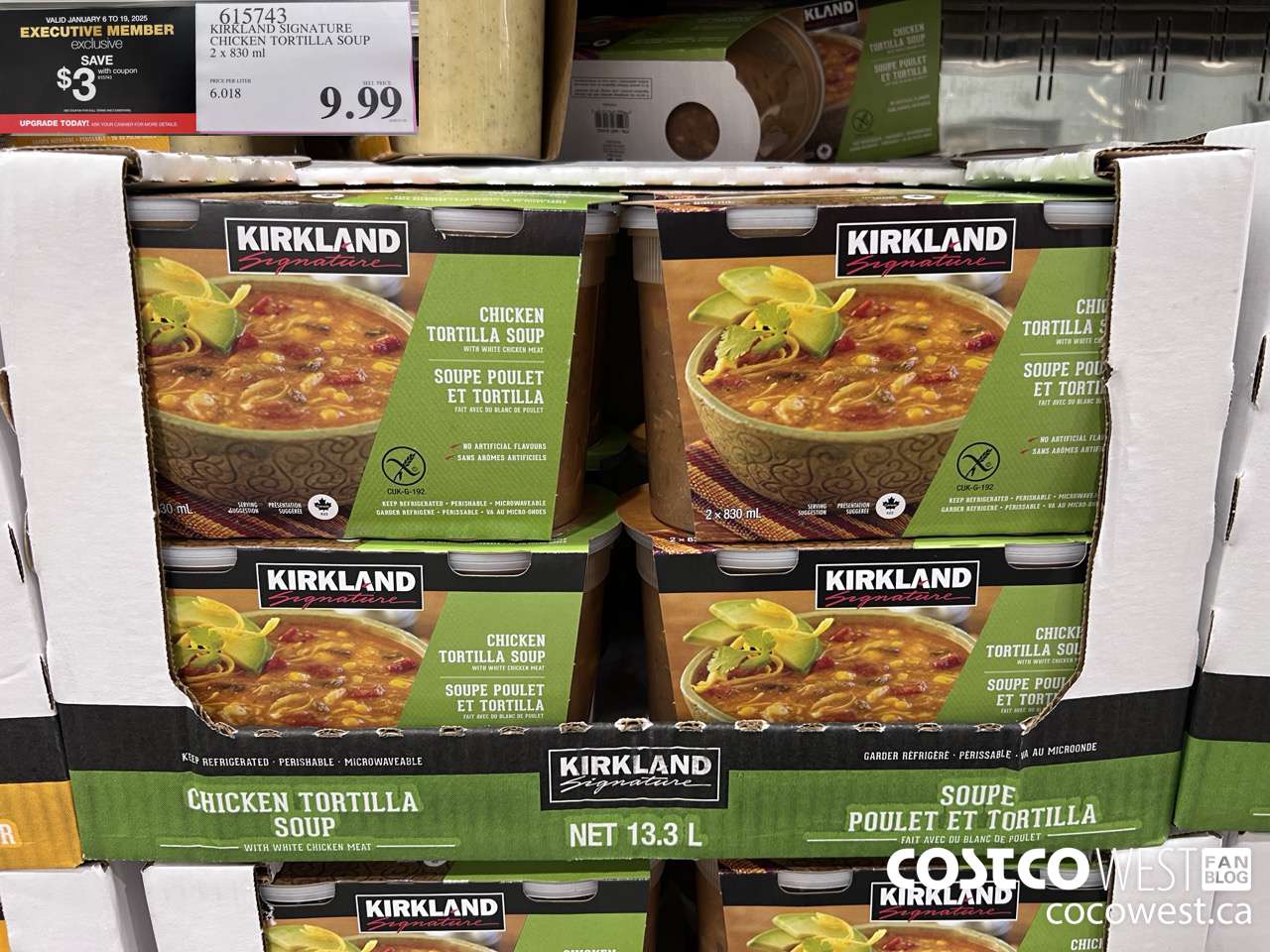 615743 KIRKLAND SIGNATURE CHICKEN TORTILLA SOUP 2 x 330 mL ($3.00 INSTANT SAVINGS EXPIRES ON 2025-01-19) $6.99
