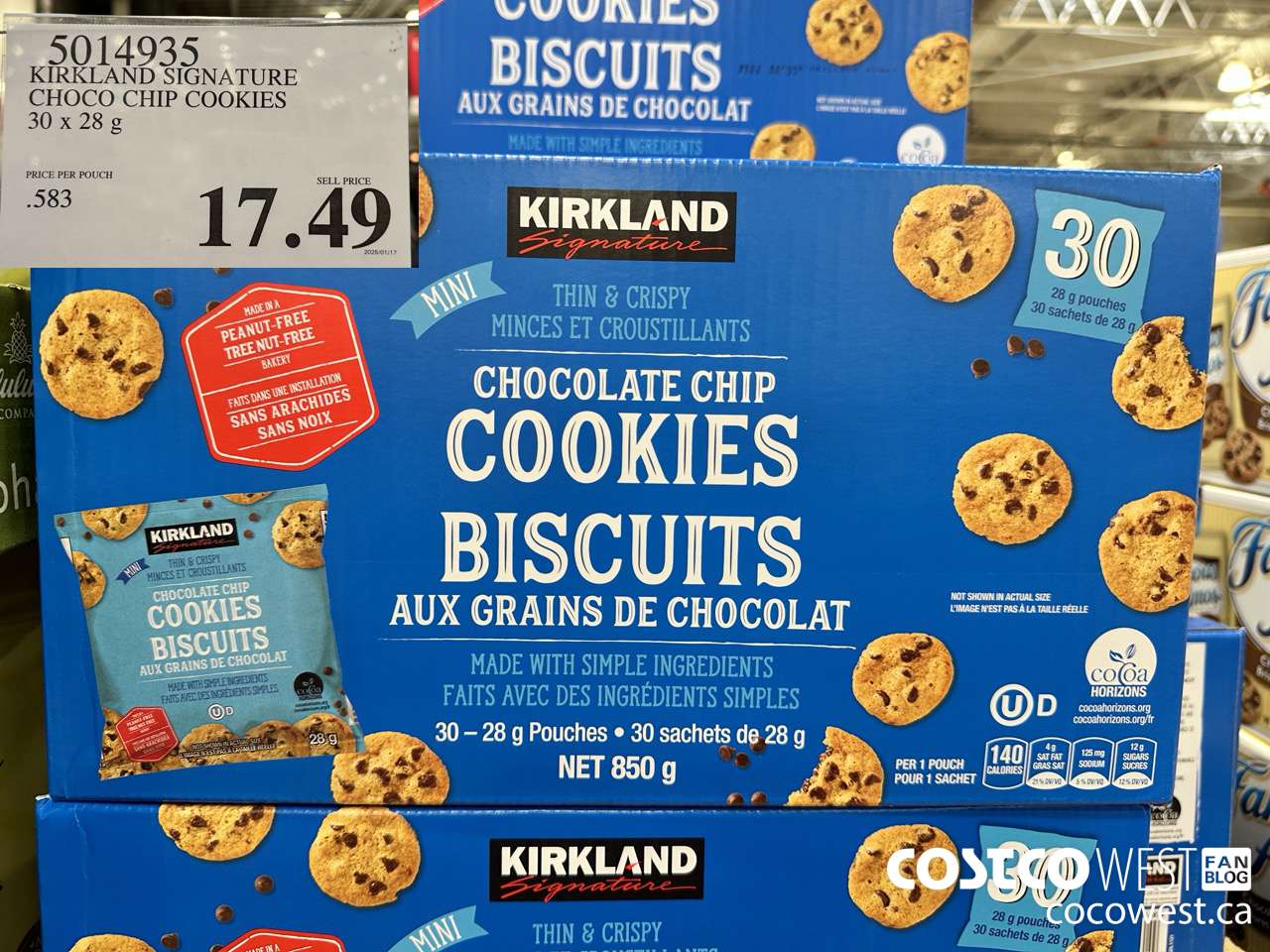 5014935 KIRKLAND SIGNATURE CHOCOLATE CHIP COOKIES 30X28G $17.49