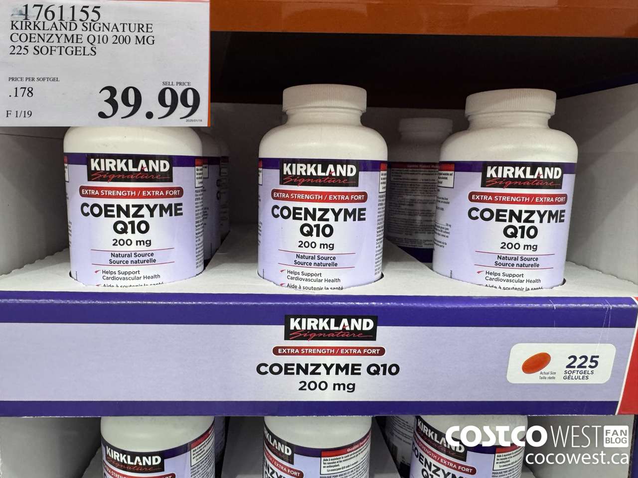 1761155 KIRKLAND SIGNATURE COENZYME Q10 200 MG 225 SOFTGELS $39.99