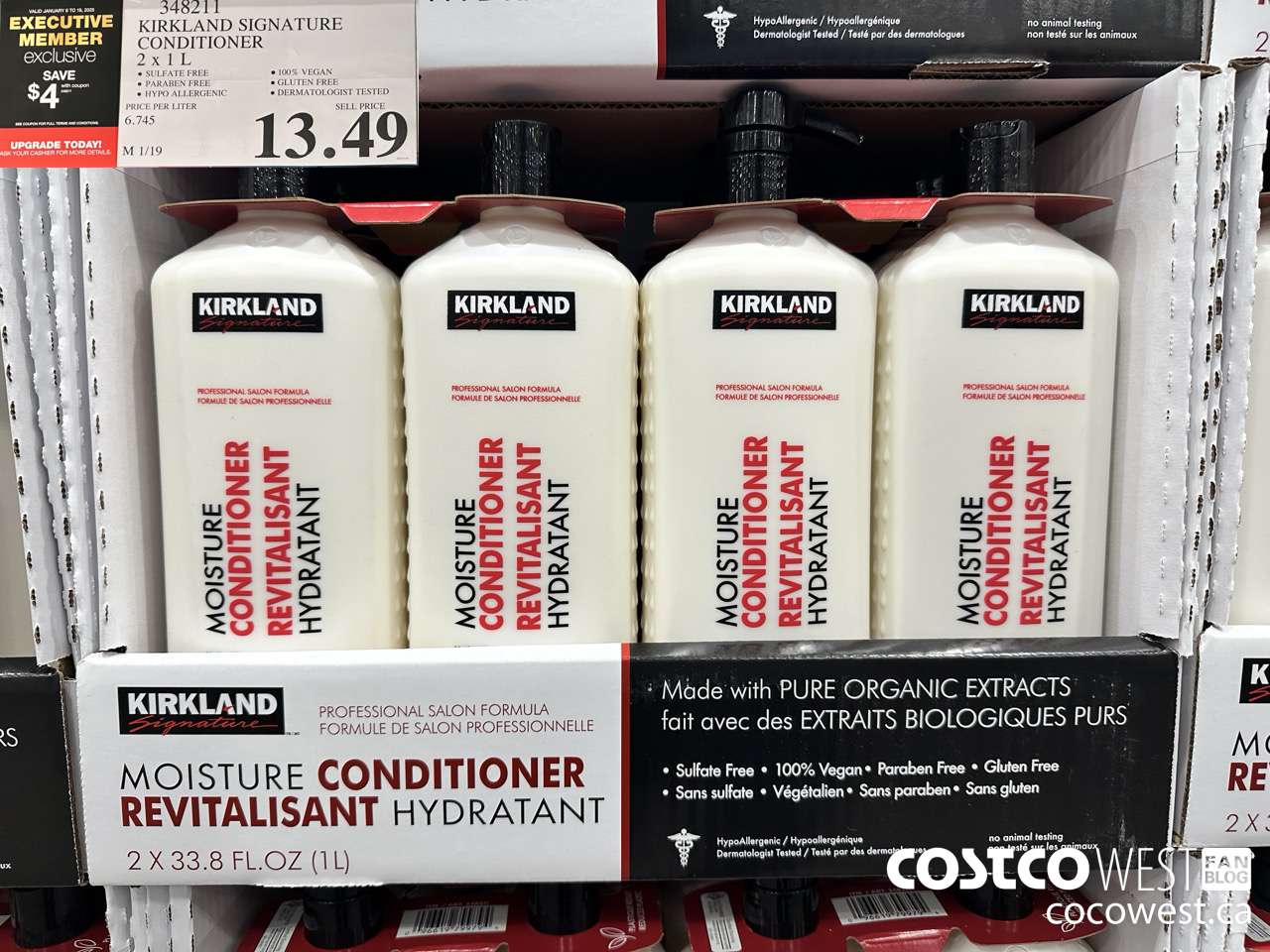 348211 KIRKLAND SIGNATURE CONDITIONER 2 X 1L ($4.00 INSTANT SAVINGS EXPIRES ON 2025-01-19) $9.49