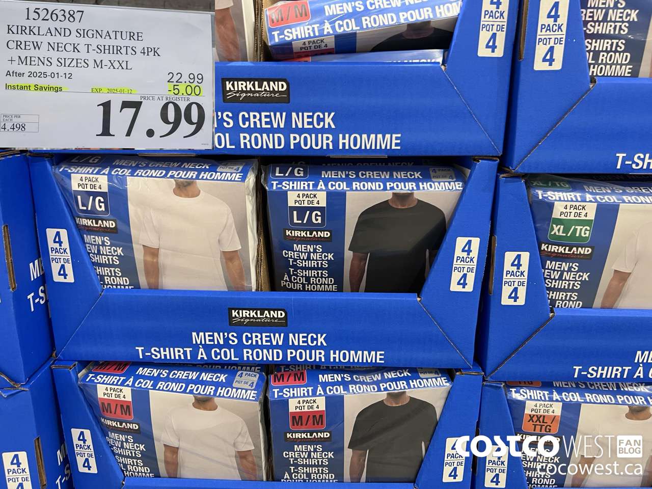 1526387 KIRKLAND SIGNATURE CREW NECK T-SHIRT 4PK MENS SIZES M-XXL ($5.00 INSTANT SAVINGS EXPIRES ON 2025-01-12) $17.99