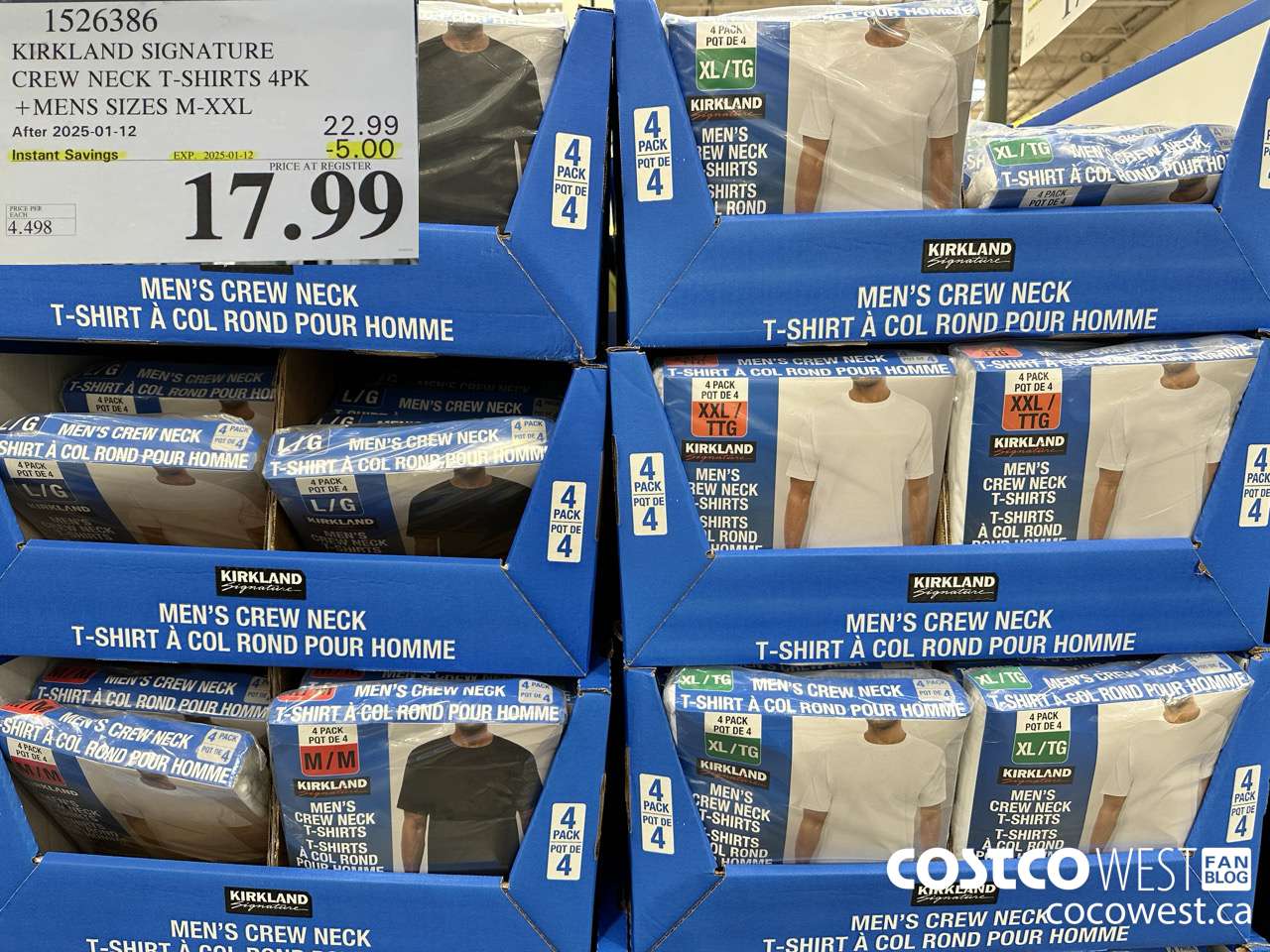 1526386 KIRKLAND SIGNATURE CREW NECK T-SHIRT 4PK MENS SIZES M-XXL ($5.00 INSTANT SAVINGS EXPIRES ON 2025-01-12) $17.99