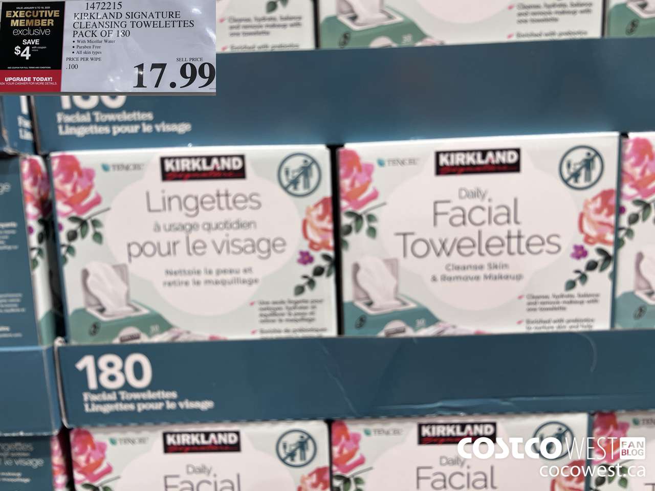 1472215 KIRKLAND SIGNATURE DAILY FACIAL TOWELETTES 180CT ($4.00 INSTANT SAVINGS EXPIRES ON 2025-01-19) $13.99