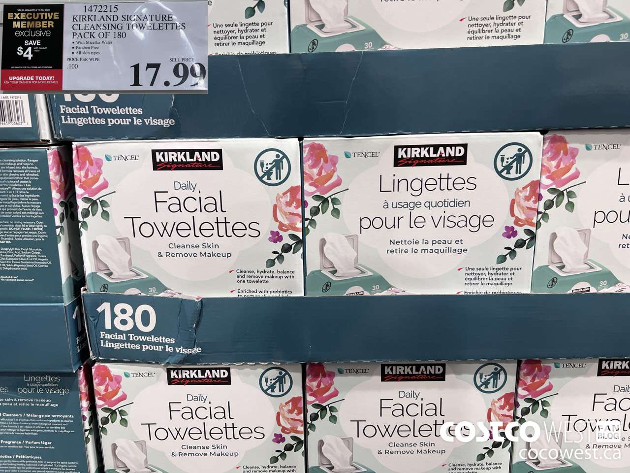 1472215 KIRKLAND SIGNATURE DAILY FACIAL TOWELETTES 180CT ($4.00 INSTANT SAVINGS EXPIRES ON 2025-01-19) $13.99