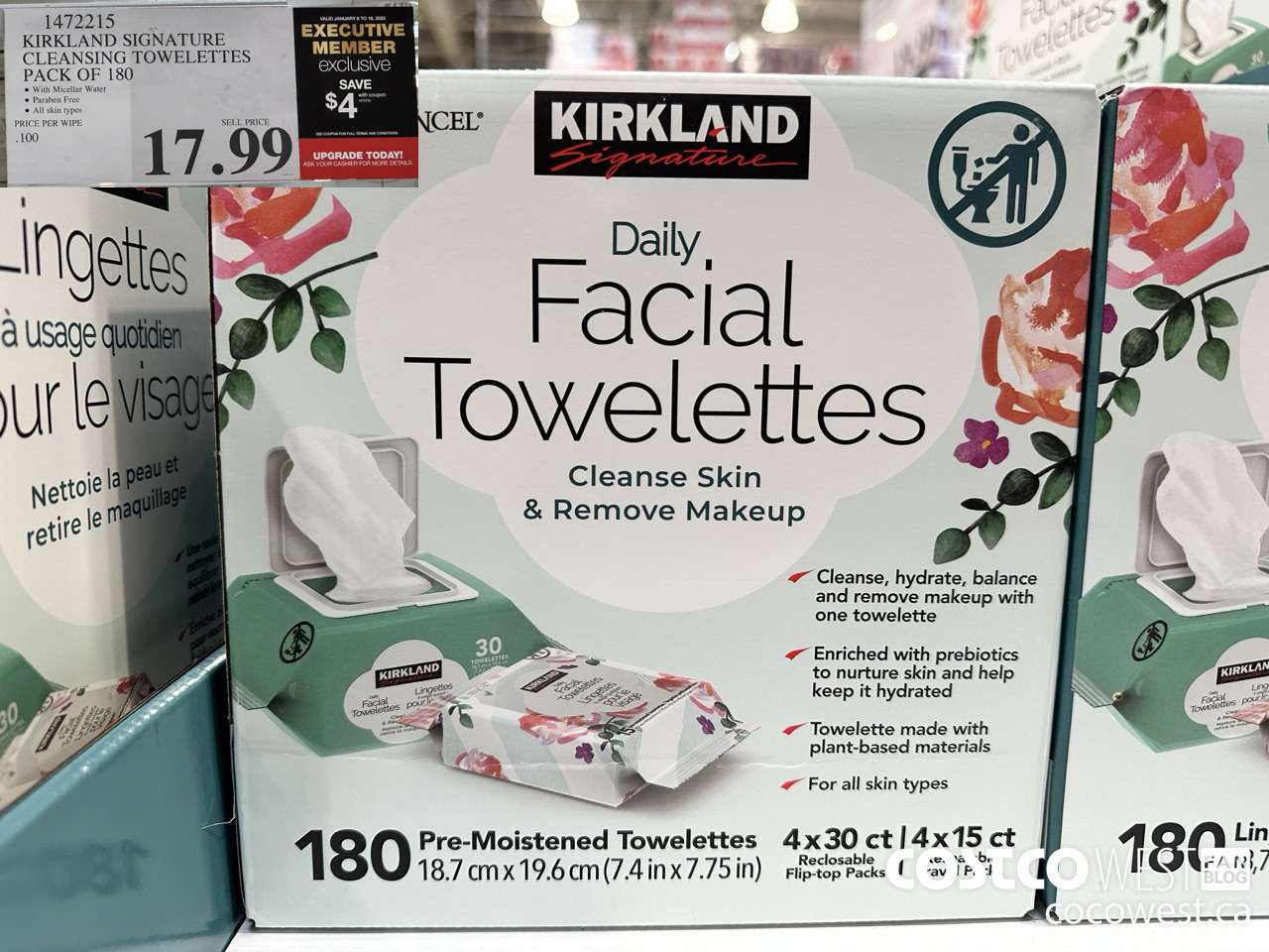 1472215 KIRKLAND SIGNATURE DAILY FACIAL TOWELETTES 180CT ($4.00 INSTANT SAVINGS EXPIRES ON 2025-01-19) $13.99