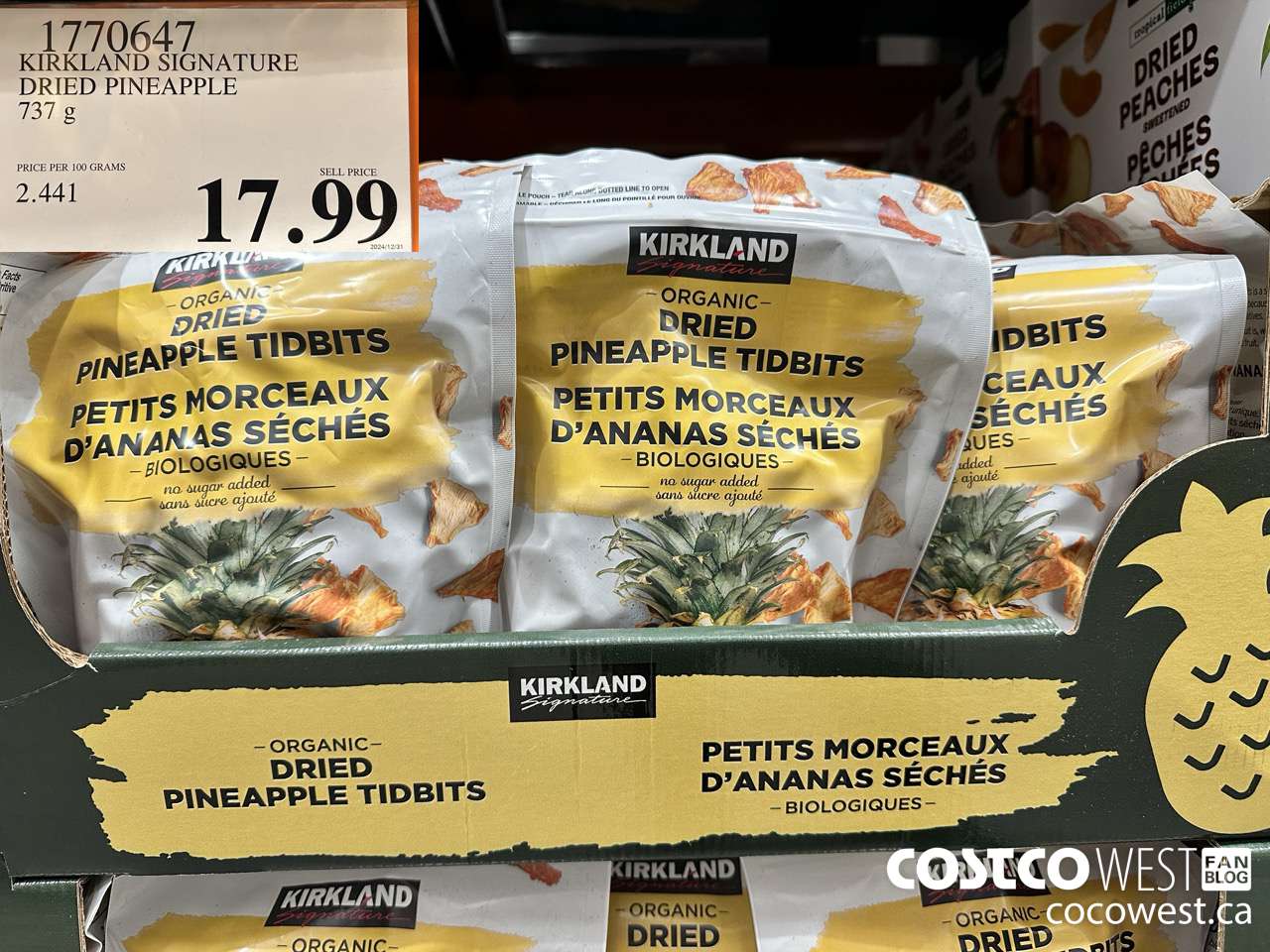 1770647 KIRKLAND SIGNATURE DRIED PINEAPPLE 737G $17.99