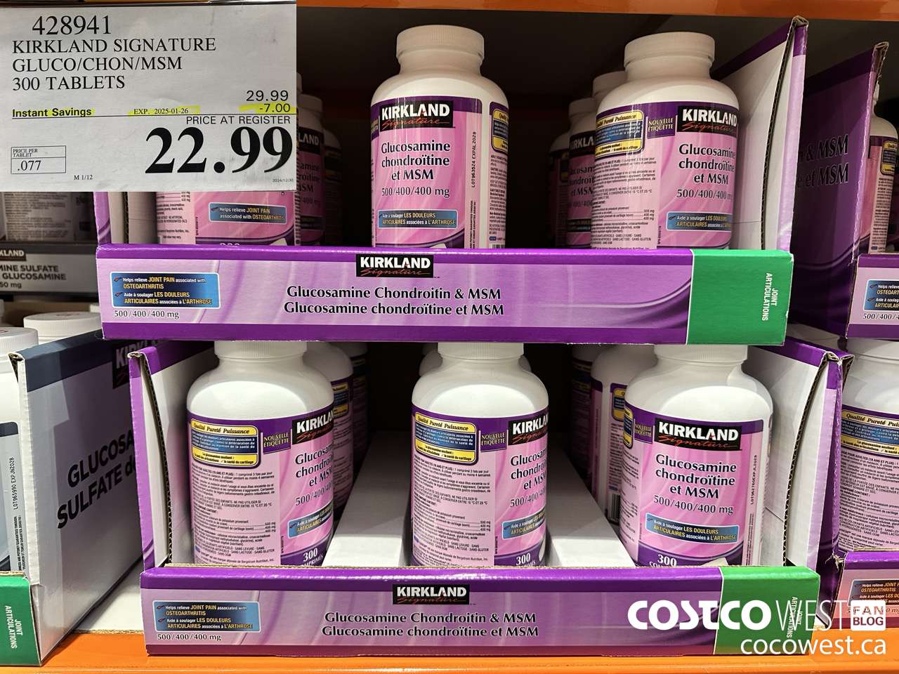 428941 KIRKLAND SIGNATURE GLUCO/CHON/MSM 300 TABLETS ($7.00 INSTANT SAVINGS EXPIRES ON 2025-01-26) $22.99