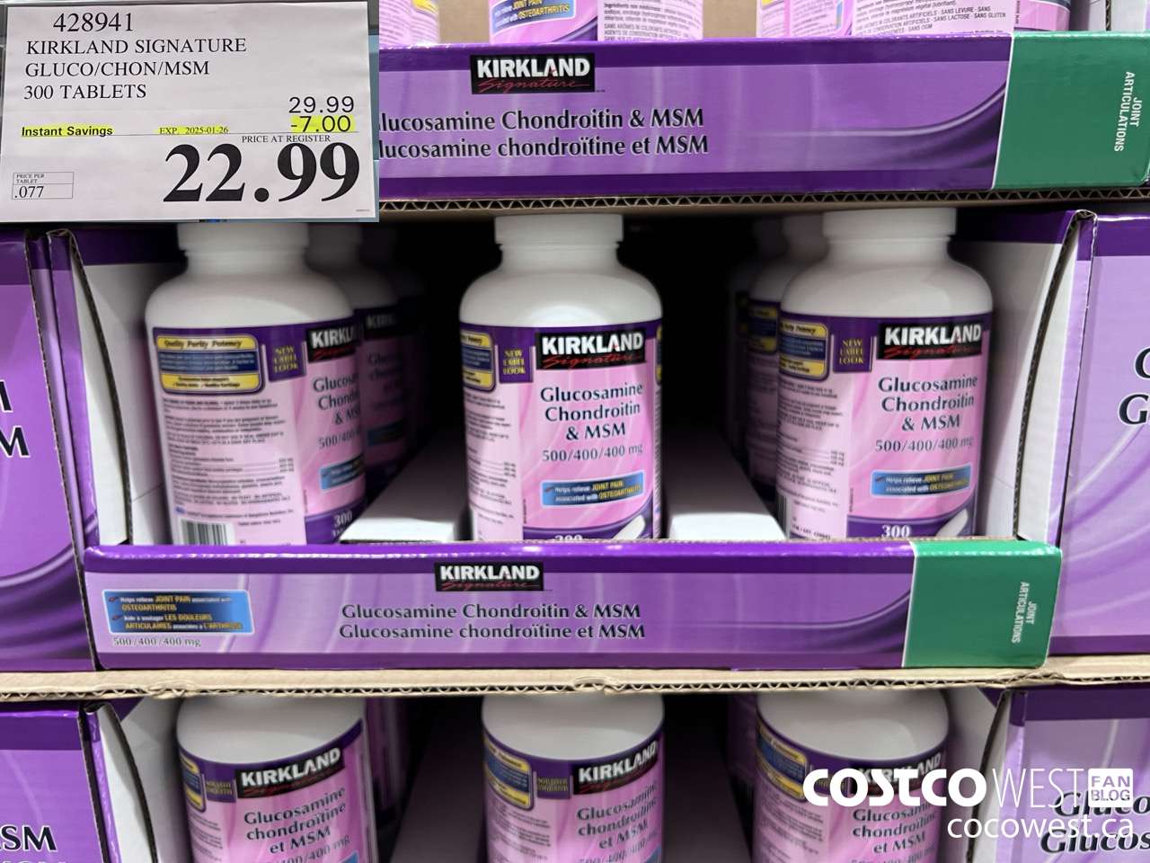 428941 KIRKLAND SIGNATURE GLUCO/CHON/MSM 300 TABLETS ($7.00 INSTANT SAVINGS EXPIRES ON 2025-01-26) $22.99
