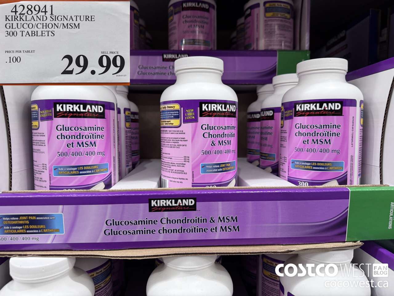 428941 KIRKLAND SIGNATURE GLUCO/CHON/MSM 300 TABLETS $29.99