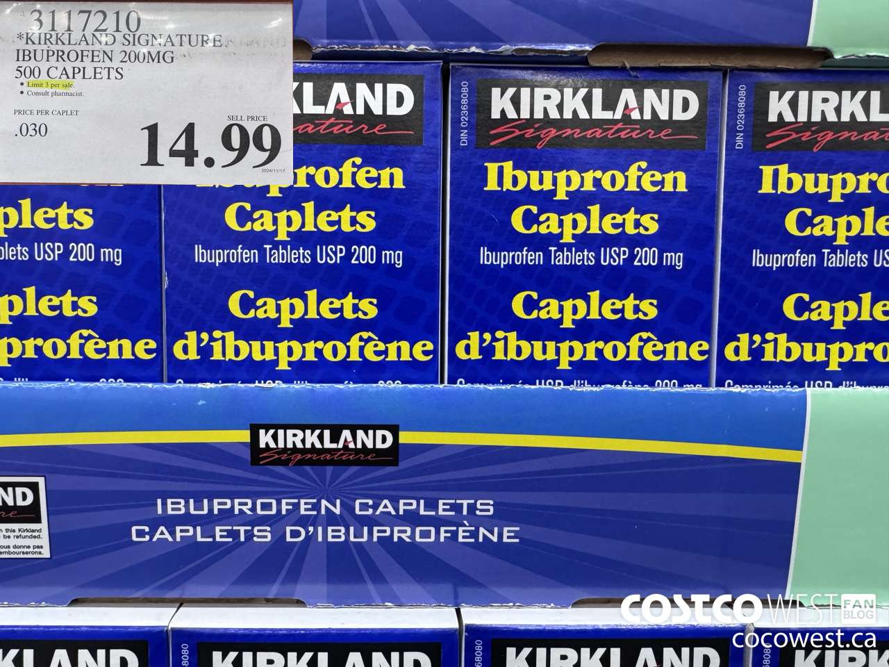 3117210 KIRKLAND SIGNATURE IBUPROFEN 200MG 500 CAPLETS $14.99