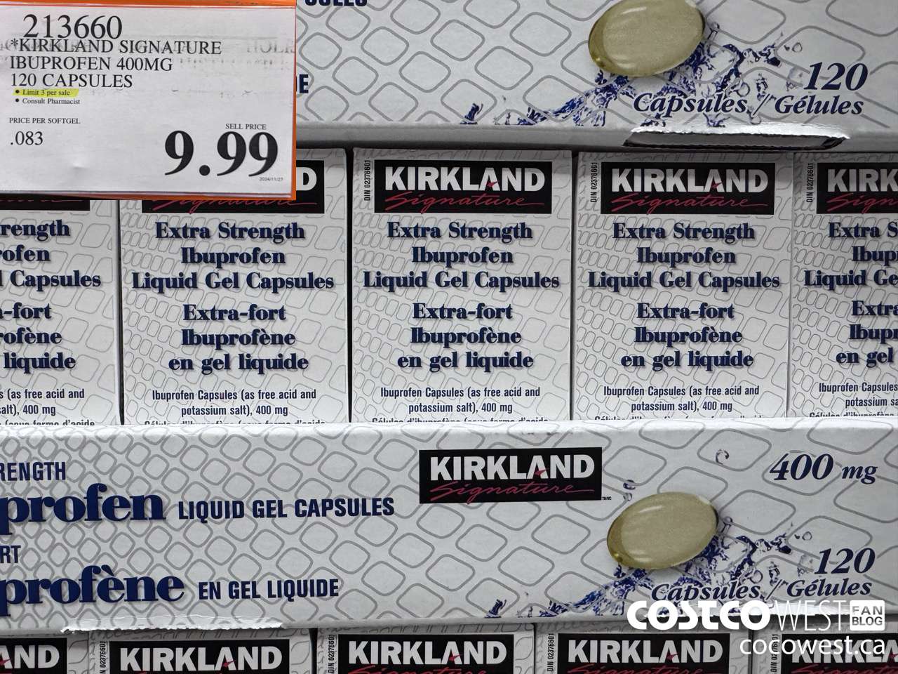 213660 KIRKLAND SIGNATURE IBUPROFEN 400MG 120 CAPSULES $9.99