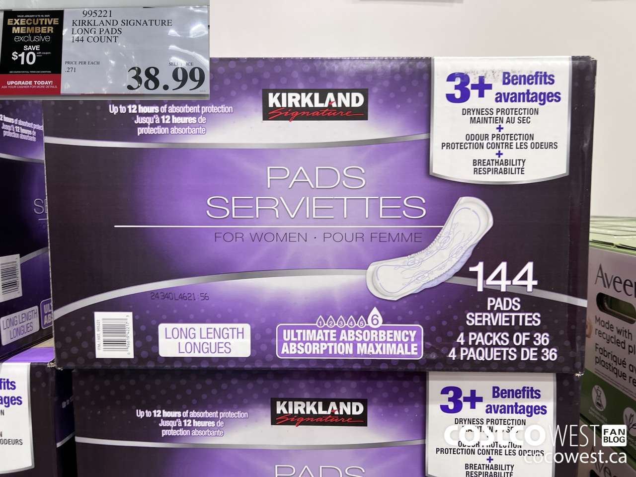 995221 KIRKLAND SIGNATURE LONG PADS 144 COUNT ($10.00 INSTANT SAVINGS EXPIRES ON 2025-01-19) $28.99