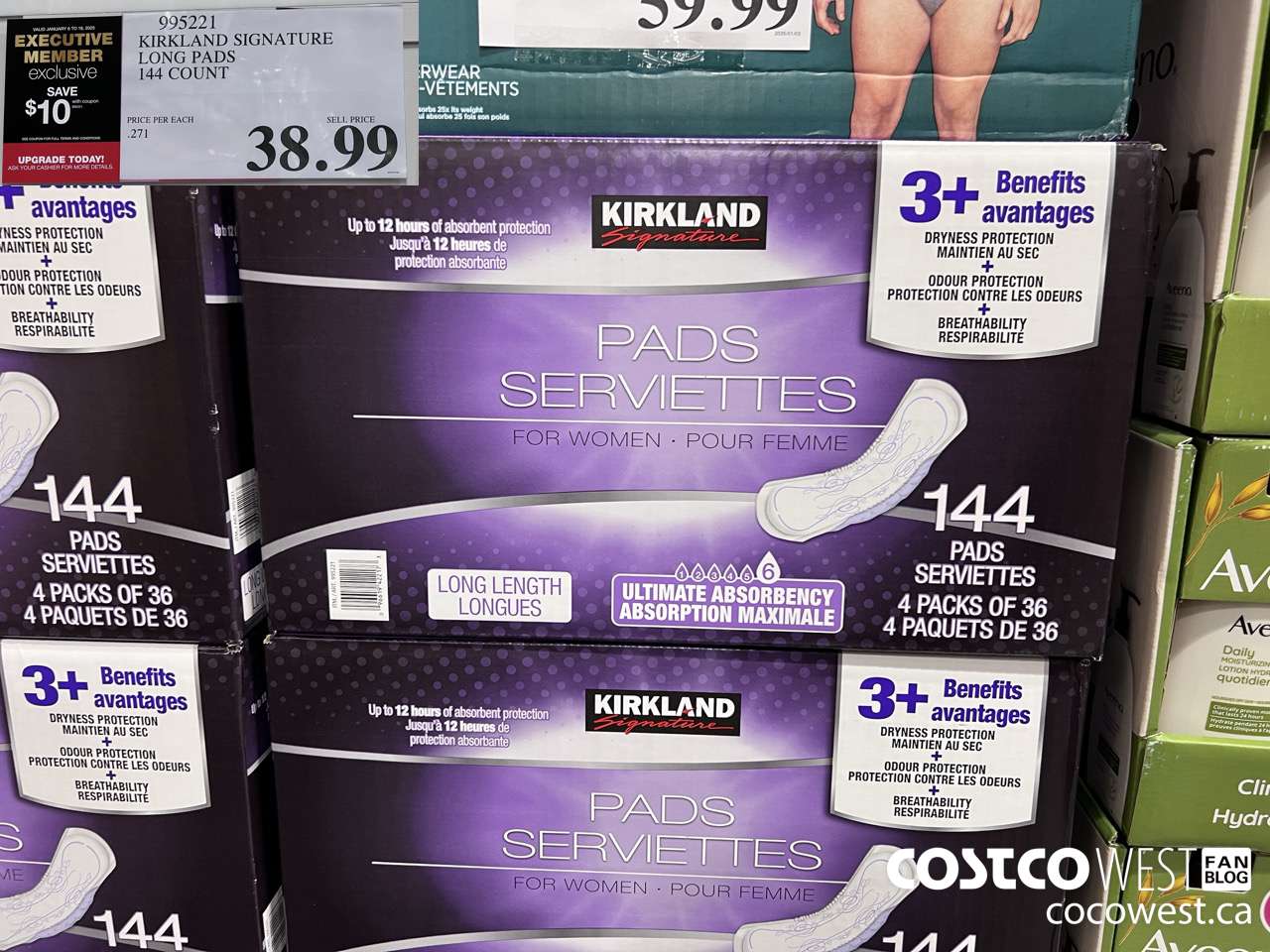 995221 KIRKLAND SIGNATURE LONG PADS 144 COUNT ($10.00 INSTANT SAVINGS EXPIRES ON 2025-01-19) $28.99