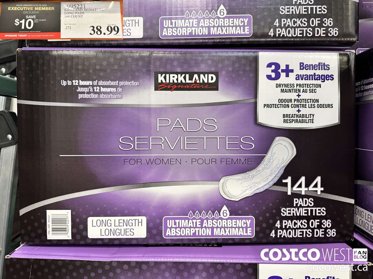995221 KIRKLAND SIGNATURE LONG PADS 144 COUNT ($10.00 INSTANT SAVINGS EXPIRES ON 2025-01-19) $28.99