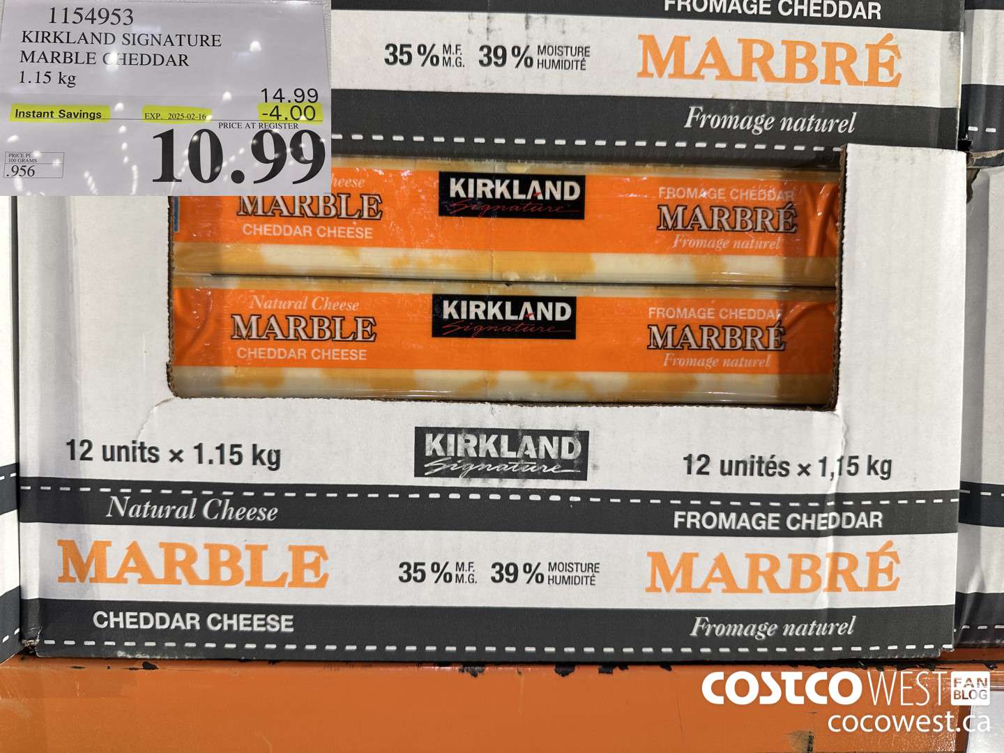 1154953 KIRKLAND SIGNATURE MARBLE CHEDDAR 1.15 KG ($4.00 INSTANT SAVINGS EXPIRES ON 2025-02-16) $10.99