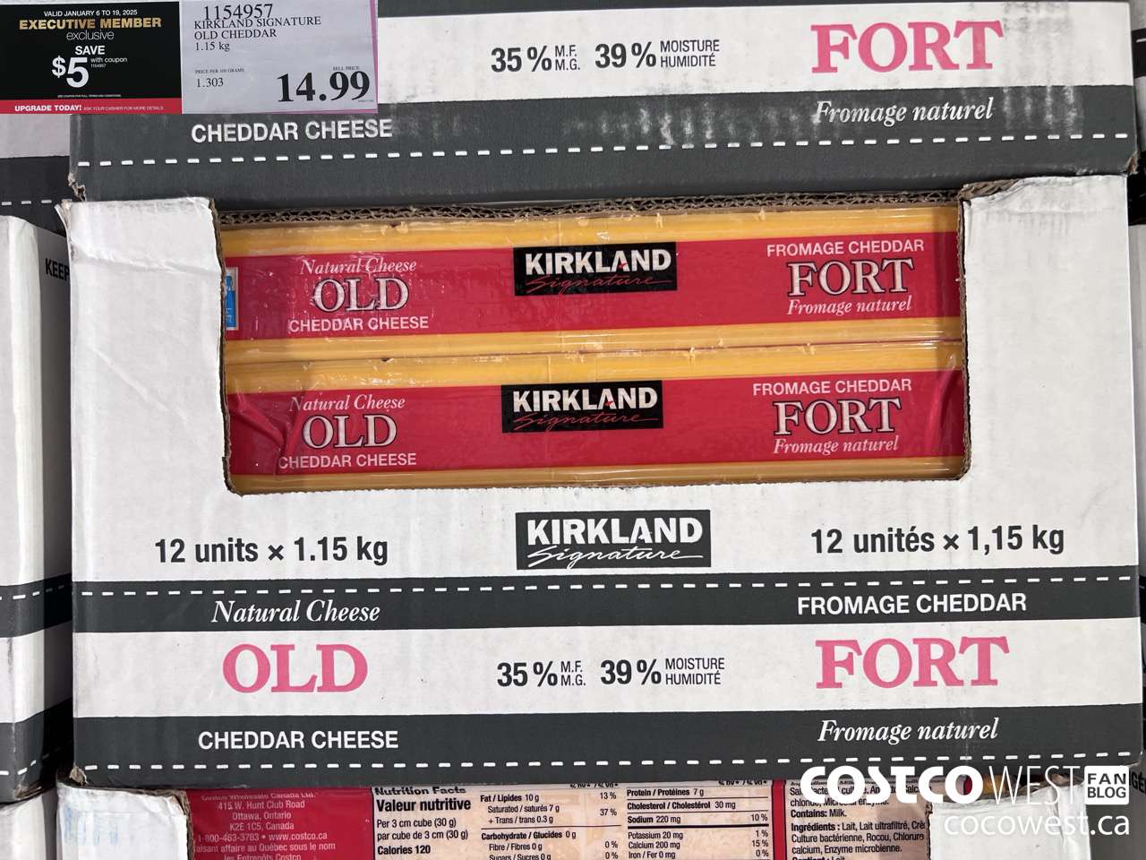 1154957 KIRKLAND SIGNATURE OLD CHEDDAR 1.15 KG ($5.00 INSTANT SAVINGS EXPIRES ON 2025-01-19) $9.99