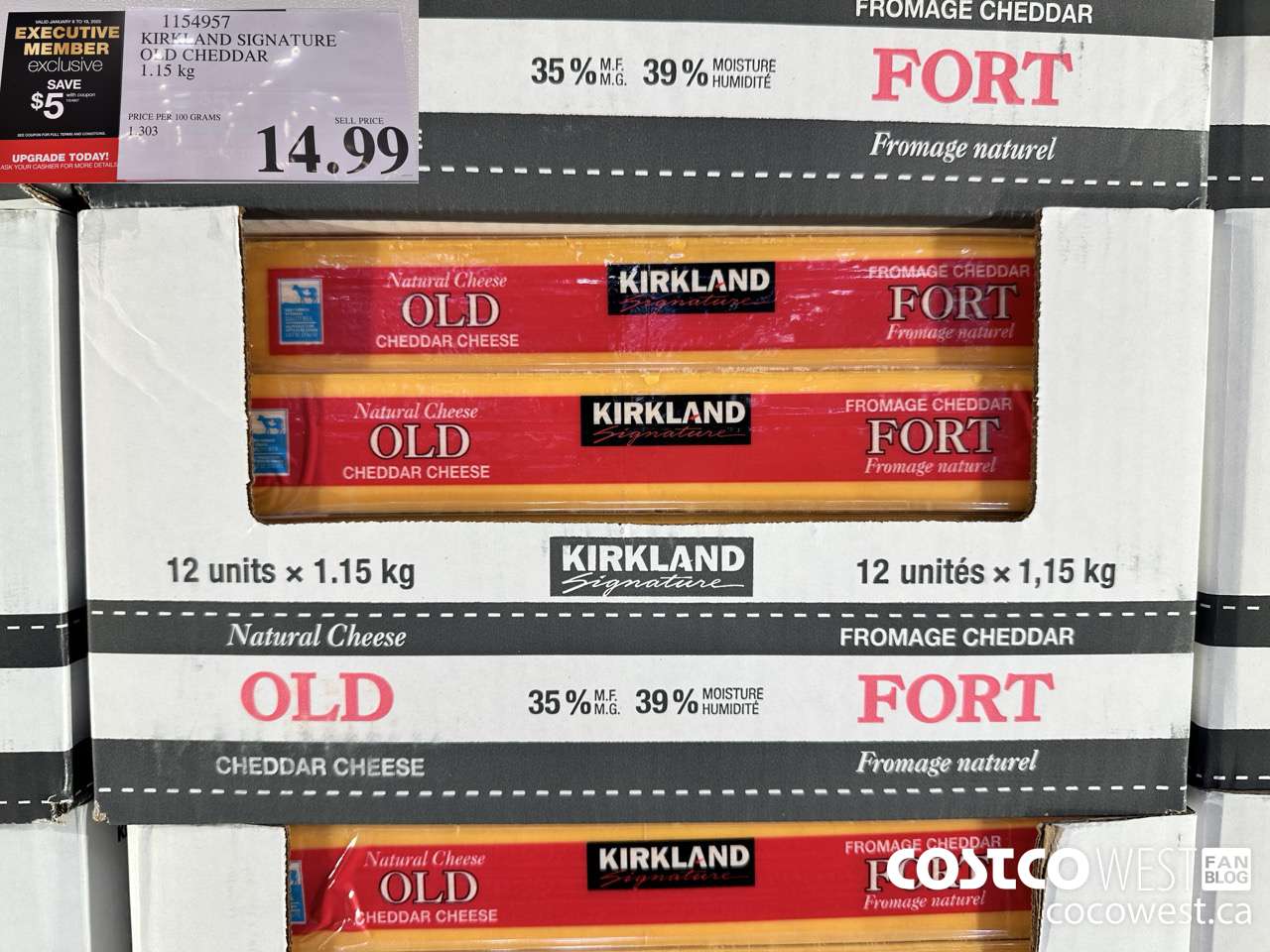 1154957 KIRKLAND SIGNATURE OLD CHEDDAR 1.15 KG ($5.00 INSTANT SAVINGS EXPIRES ON 2025-01-19) $9.99