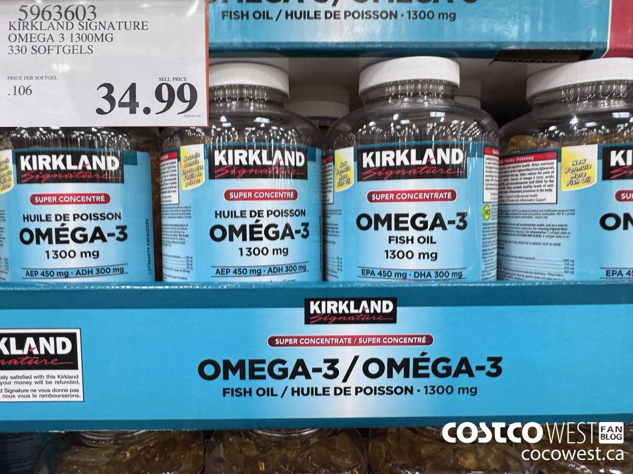 5963603 KIRKLAND SIGNATURE OMEGA 3 1300MG 330 SOFTGELS $34.99