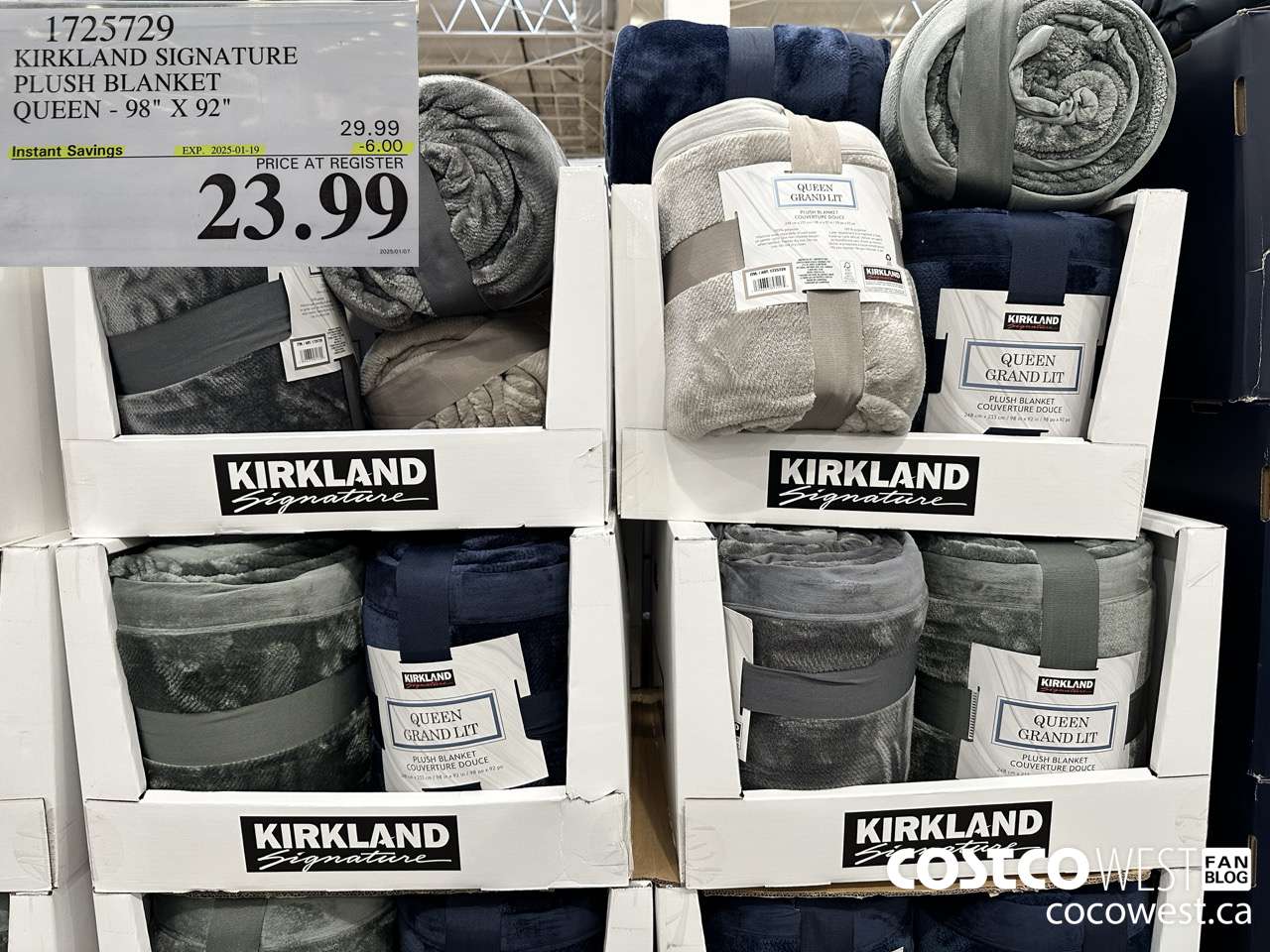 1725729 KIRKLAND SIGNATURE PLUSH BLANKET QUEEN 98