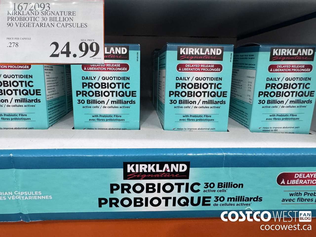 1672093 KIRKLAND SIGNATURE PROBIOTIC 30 BILLION 90 VEGETARIAN CAPSULES $24.99