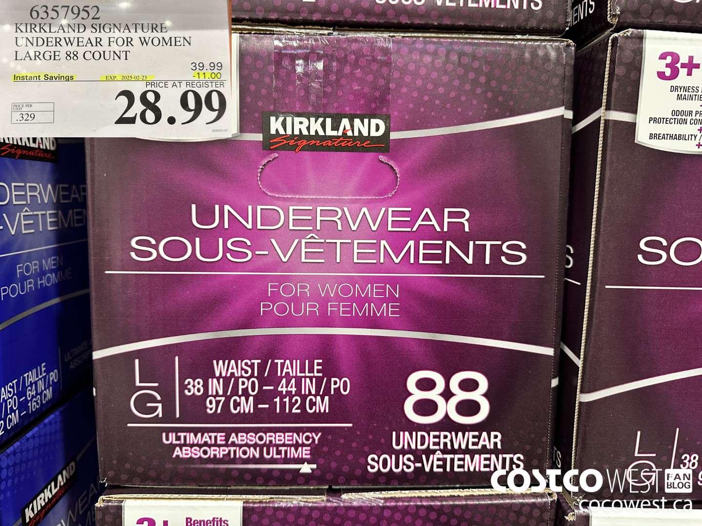 6357952 KIRKLAND SIGNATURE PROTECTIVE UNDERWEAR WOMEN LG 88 COUNT ($11.00 INSTANT SAVINGS EXPIRES ON 2025-02-23) $28.99