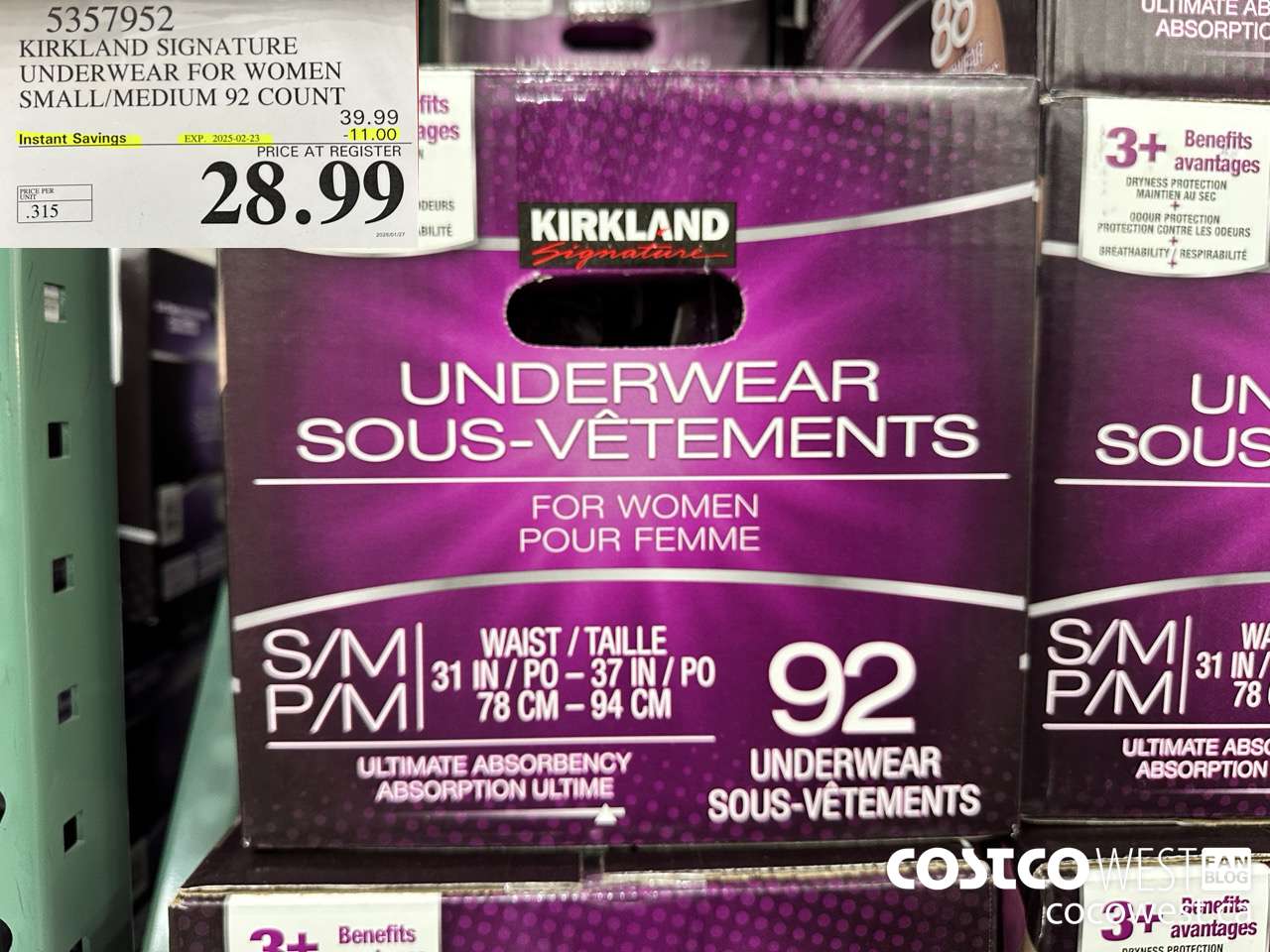 5357952 KIRKLAND SIGNATURE PROTECTIVE UNDERWEAR WOMEN S/M 92 COUNT ($11.00 INSTANT SAVINGS EXPIRES ON 2025-02-23) $28.99