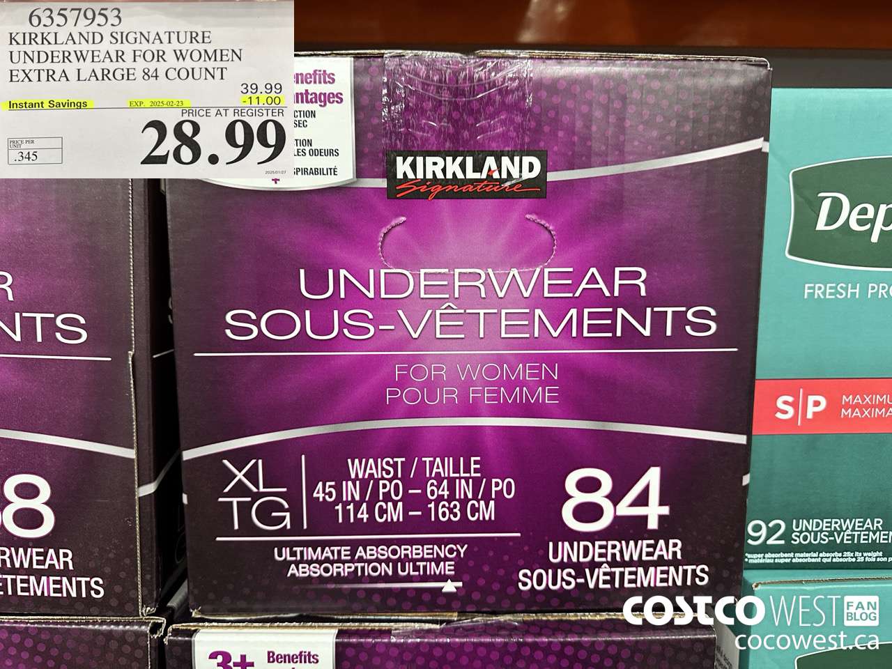 6357953 KIRKLAND SIGNATURE PROTECTIVE UNDERWEAR WOMEN XL 84 COUNT ($11.00 INSTANT SAVINGS EXPIRES ON 2025-02-23) $28.99