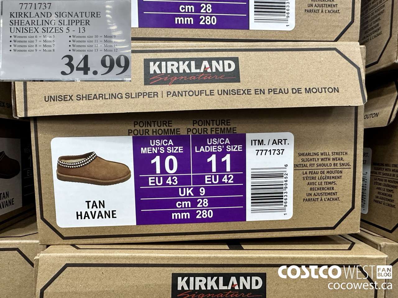 7771737 KIRKLAND SIGNATURE SHEARLING SLIPPER UNISEX SIZES 5-13 $34.99