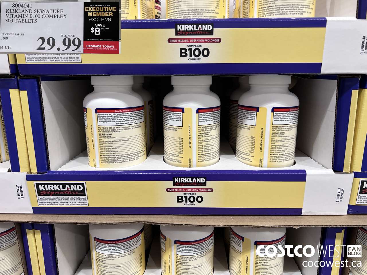 8004041 KIRKLAND SIGNATURE VITAMIN B100 COMPLEX 300 TABLETS ($8.00 INSTANT SAVINGS EXPIRES ON 2025-01-19) $21.99