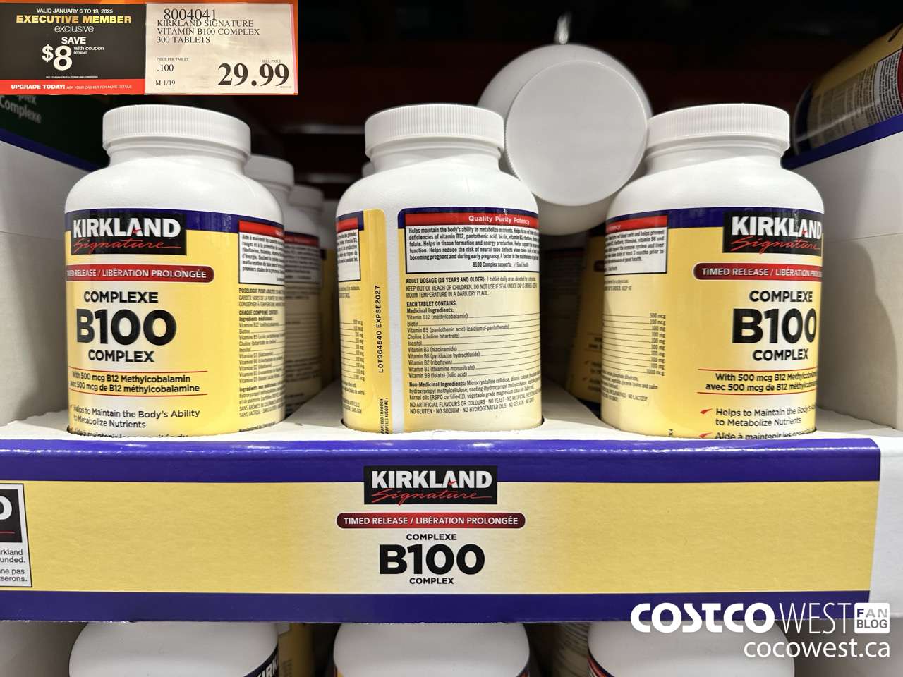 8004041 KIRKLAND SIGNATURE VITAMIN B100 COMPLEX 300 TABLETS ($8.00 INSTANT SAVINGS EXPIRES ON 2025-01-19) $21.99