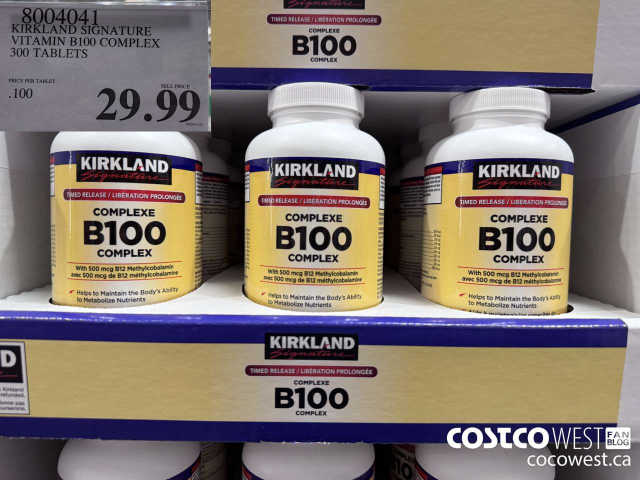 8004041 KIRKLAND SIGNATURE VITAMIN B100 COMPLEX 300 TABLETS $29.99