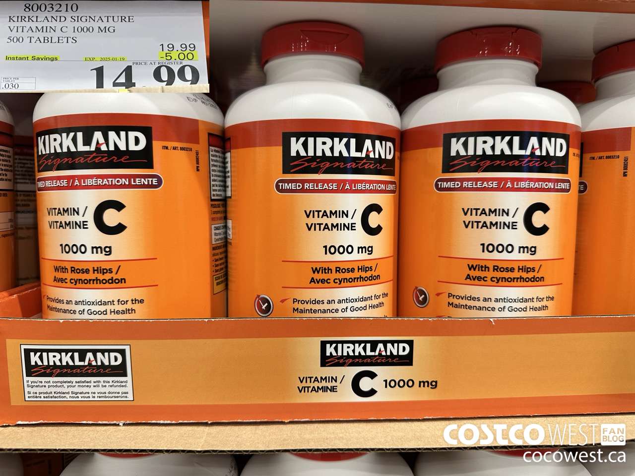 8003210 KIRKLAND SIGNATURE VITAMIN C 1000 MG 500 TABLETS ($5.00 INSTANT SAVINGS EXPIRES ON 2025-01-19) $14.99