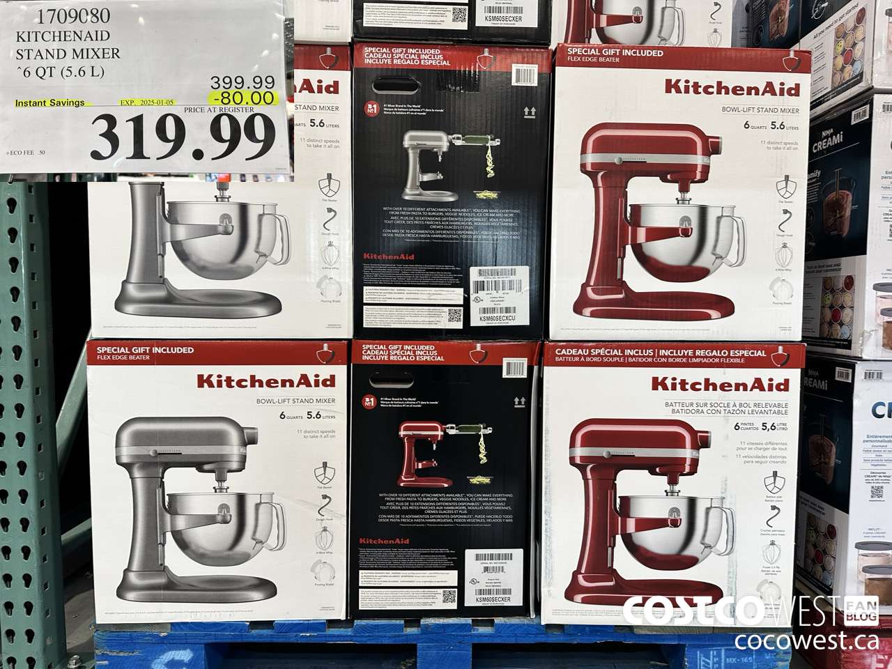 1709080 KITCHENAID STAND MIXER 6QT (5.6L) ($80.00 INSTANT SAVINGS EXPIRES ON 2025-01-05) $319.99