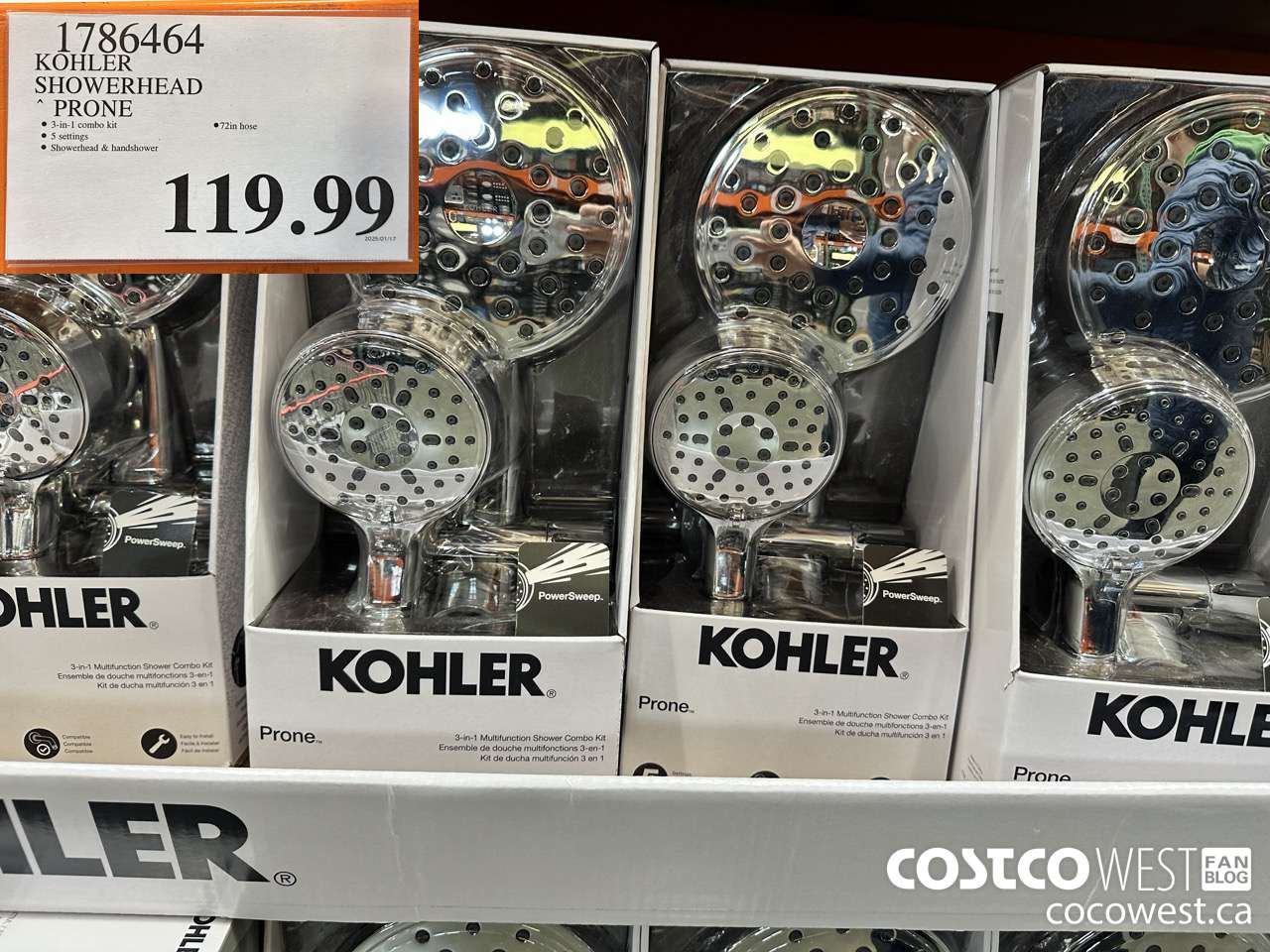 1786464 KOHLER SHOWERHEAD PRONE $119.99