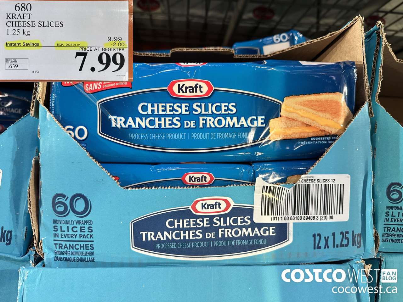 680 KRAFT CHEESE SLICES 1.25 kg ($2.00 INSTANT SAVINGS EXPIRES ON 2025-01-05) $7.99