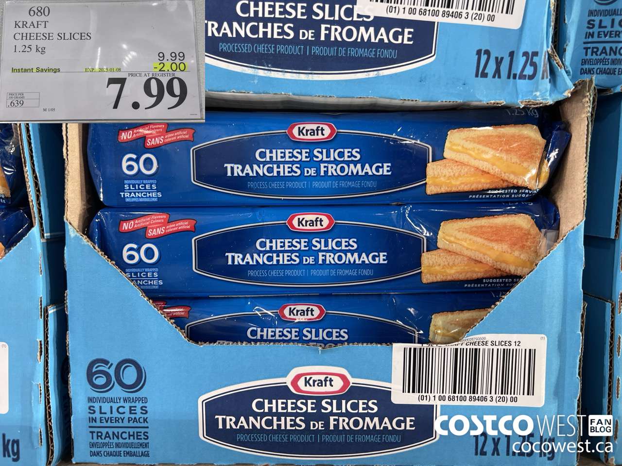 680 KRAFT CHEESE SLICES 1.25 kg ($2.00 INSTANT SAVINGS EXPIRES ON 2025-01-08) $7.99