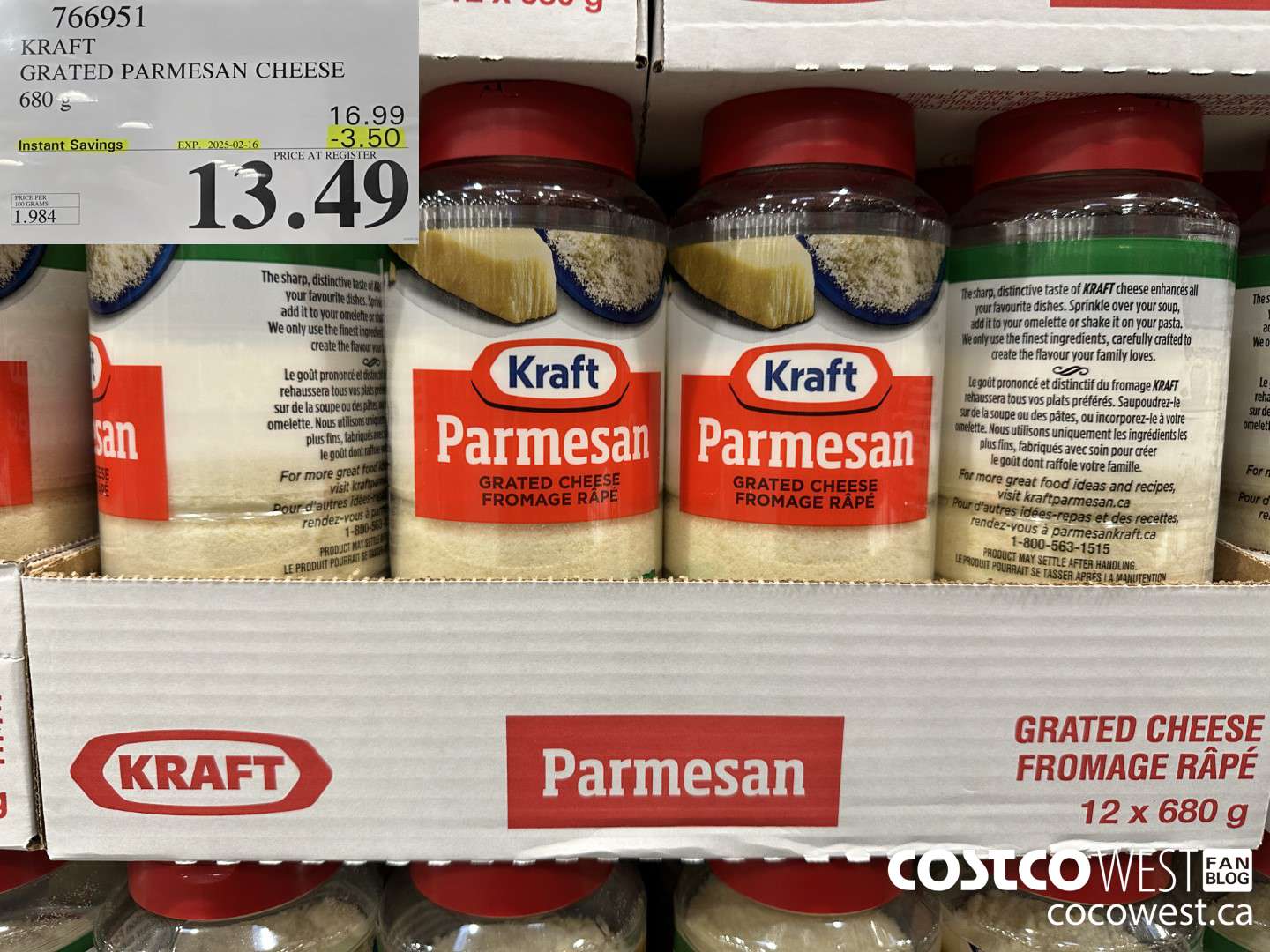 766951 KRAFT PARMESAN CHEESE 680 g ($3.50 INSTANT SAVINGS EXPIRES ON 2025-02-16) $13.49