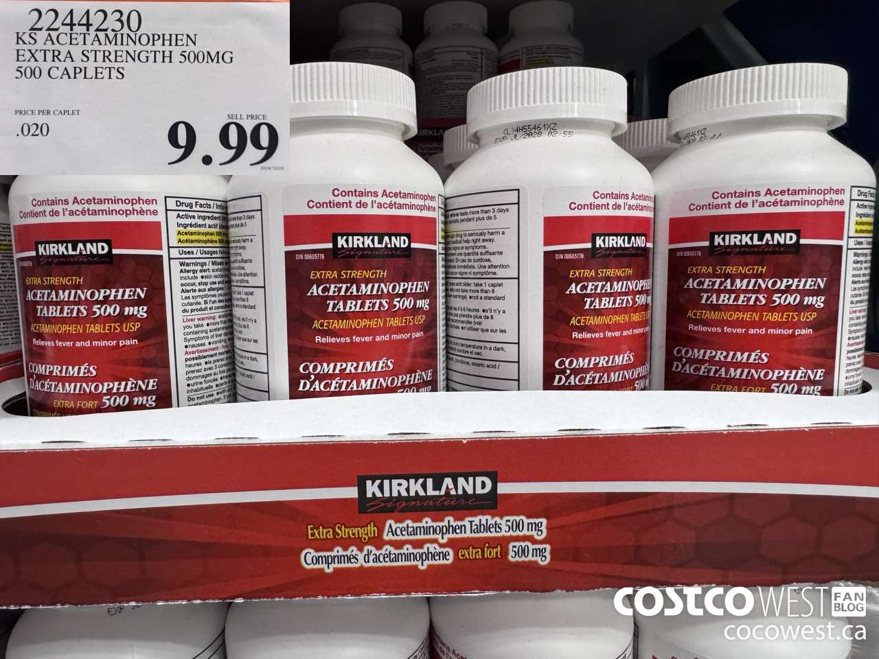 2244230 KS ACETAMINOPHEN 500MG EXTRA STRENGTH 1X500 $9.99