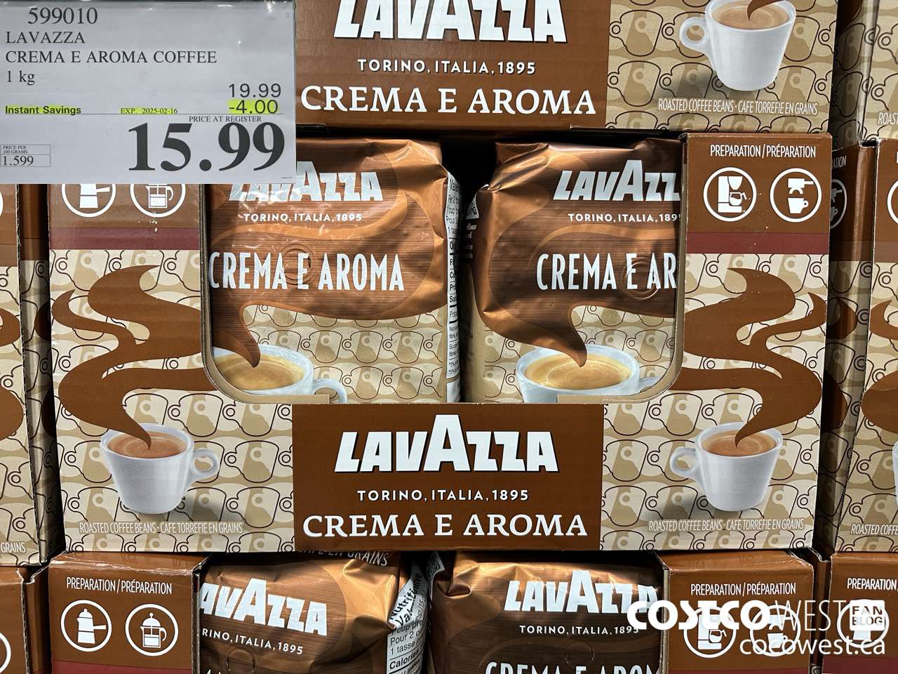 599010 LAVAZZA CREMA & AROMA COFFEE 1KG ($4.00 INSTANT SAVINGS EXPIRES ON 2025-02-16) $15.99
