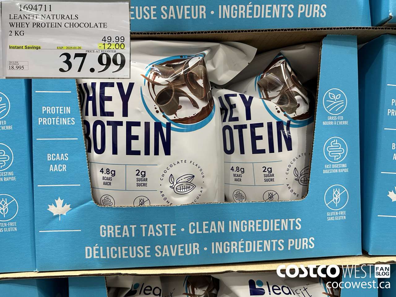 1694711 LEANFIT NATURALS WHEY PROTEIN CHOCOLATE 2 KG ($12.00 INSTANT SAVINGS EXPIRES ON 2025-01-26) $37.99