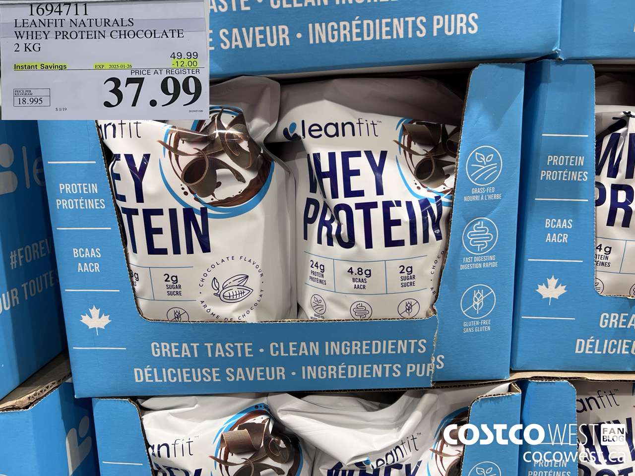 1694711 LEANFIT NATURALS WHEY PROTEIN CHOCOLATE 2 KG ($12.00 INSTANT SAVINGS EXPIRES ON 2025-01-26) $37.99