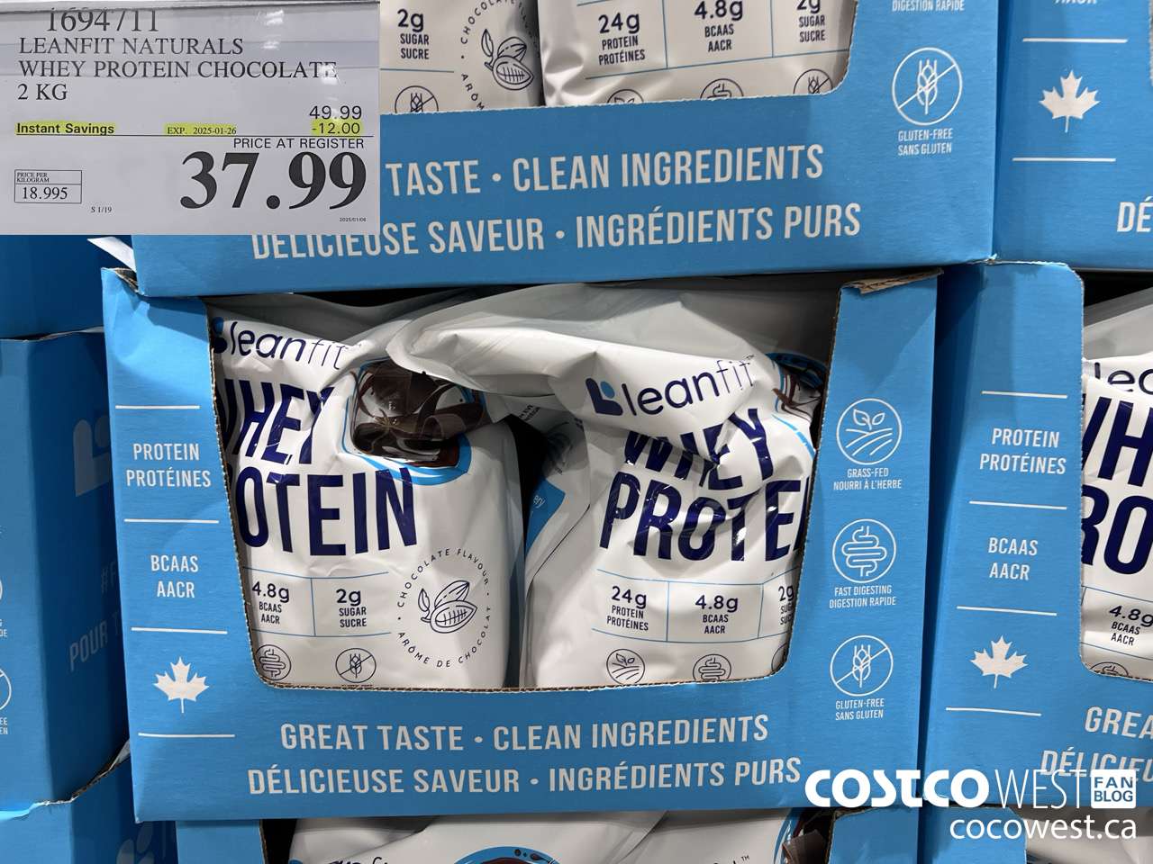 1694711 LEANFIT NATURALS WHEY PROTEIN CHOCOLATE 2 KG ($12.00 INSTANT SAVINGS EXPIRES ON 2025-01-26) $37.99